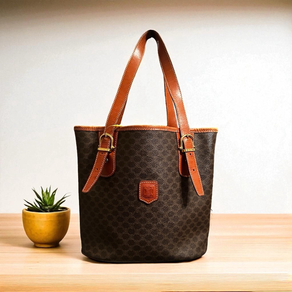 Celine Brown & Tan Macadam Monogram Bucket Bag - Picture 1 of 16